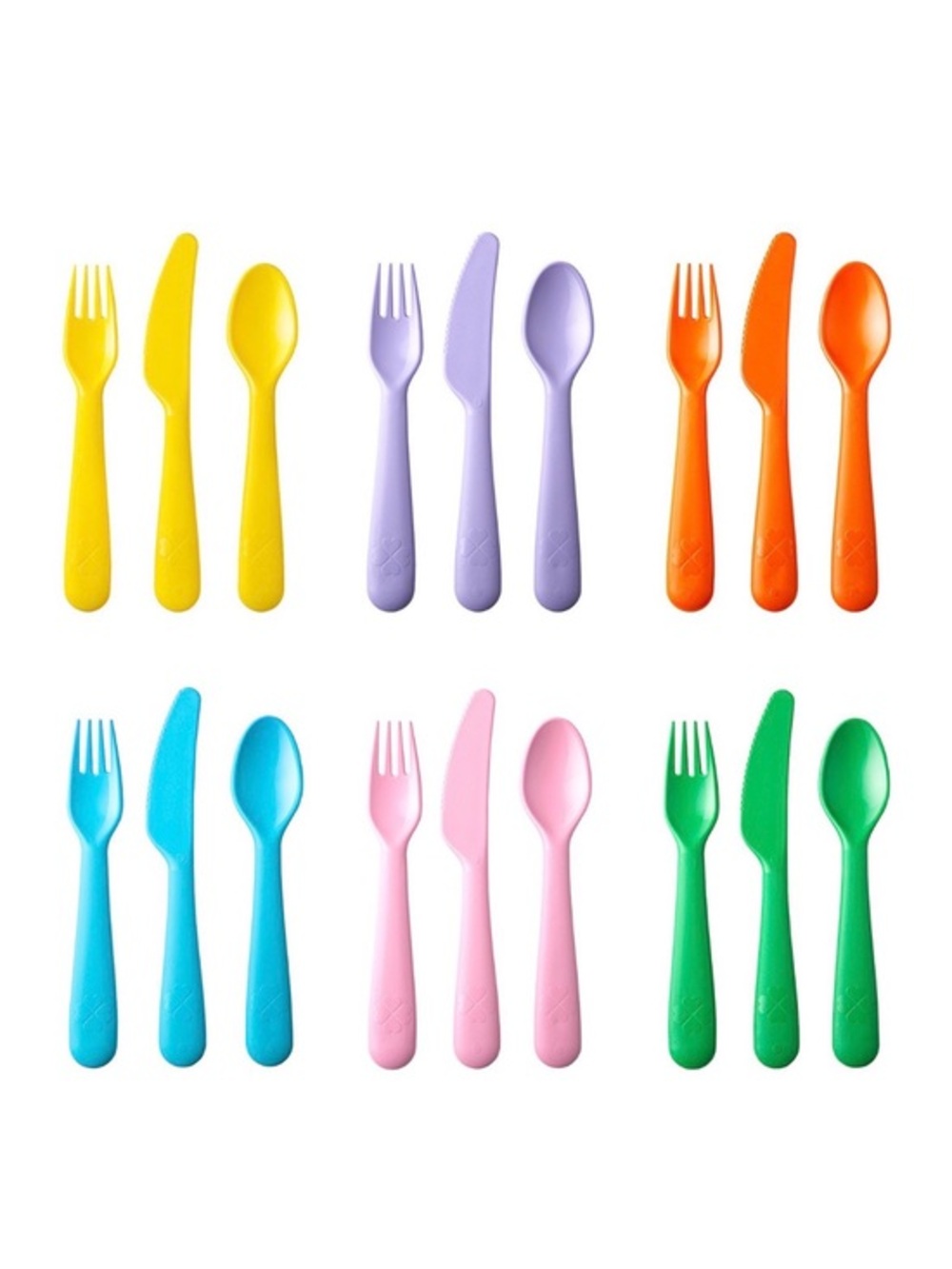 18pc IKEA Kids Colorful Plastic Utensil Set Orange, Purple, Blue, Green, Yellow